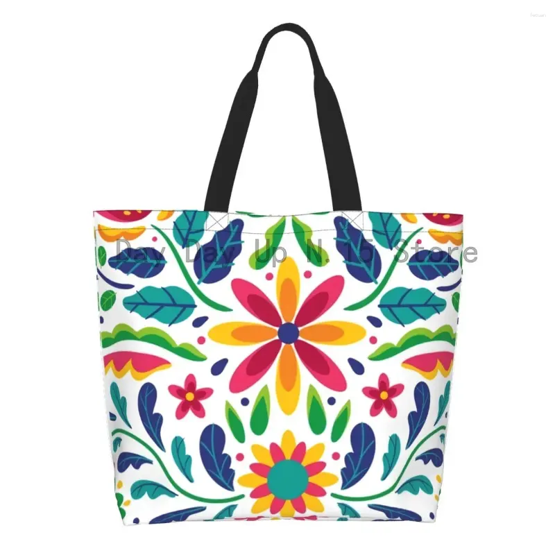 Сумки для покупок на заказ, мексиканские цветы, холщовая женская многоразовая продуктовая сумка-тоут большой емкости для покупок