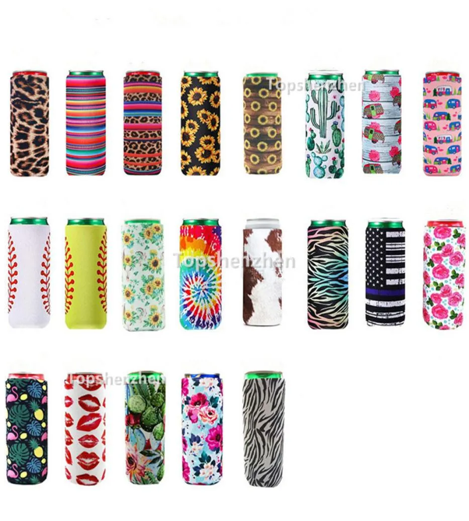 21 Design Print Handle Collapsible Neoprene Slim Can Cooler ärmar täcker hållare isolerade hög rakväska