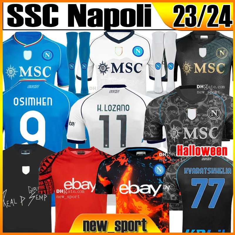 4xl 23 24 SSC Napoli Maradona Soccer Jerseys Christmas Halloween Burlon Maglietta Da Calciatore Osimhen Insigne 2023 2024 SSC Naples Maglia Men Kids Football Shirts