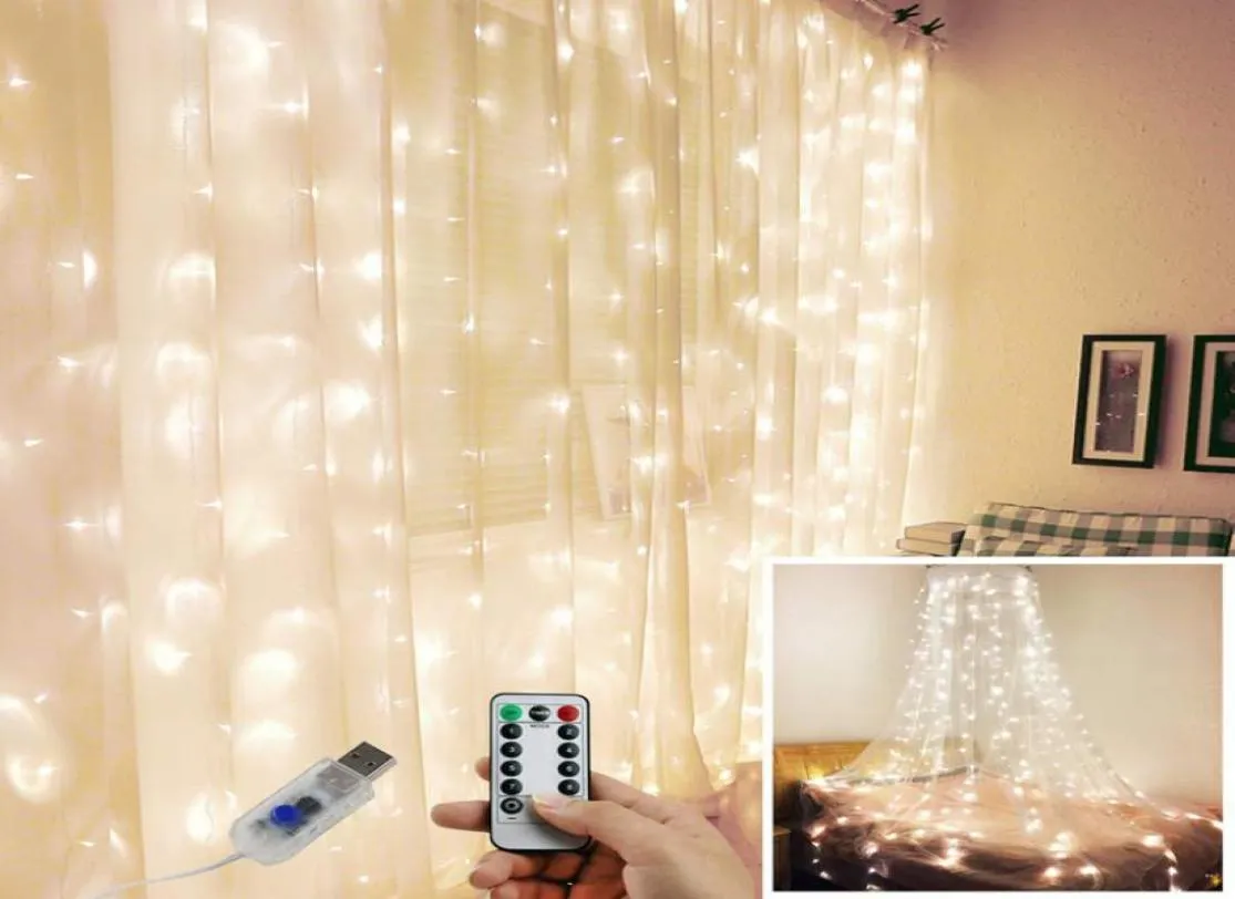 Curtain LED String Lights Garland LEDs Gadget USB Powered Remote Fairy for Christmas Wedding Light Outdoor Home Window Decoration9139615