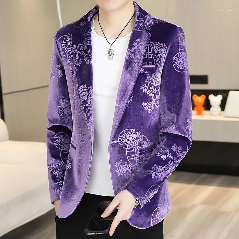 Mens Suits Chinese Style Velvet Suit Blazer Men Slim Fit Casual Business Jackets 2024 Spring Office Social Banket Party Dress Coats