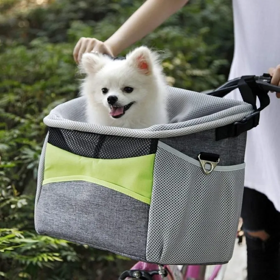 QET CARRIER – porte-vélo avant pour chien, avec petites poches, guidon de vélo, petit animal de compagnie avec bandoulière, 233G