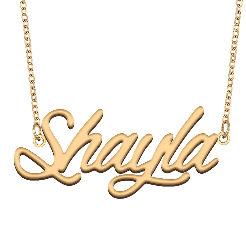 Shayla nome colares pingente personalizado para mulheres meninas crianças melhores amigos mães presentes 18k banhado a ouro aço inoxidável