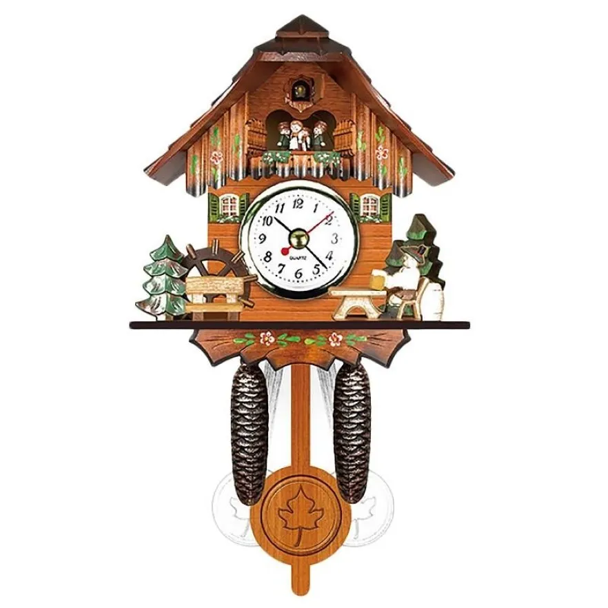Antique Wooden Cuckoo Wall Clock Bird Time Bell Swing Alarm Watch Home Art Decor 006286M