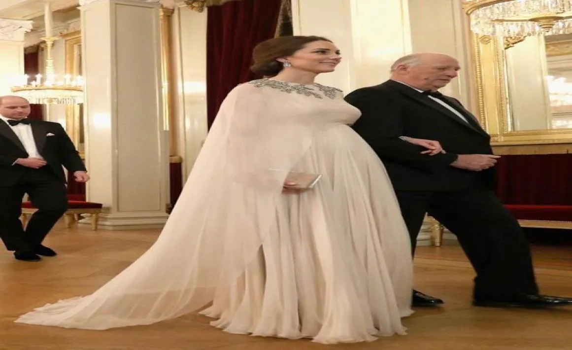 Kate Middleton Dubai Abaya Suknie wieczorowe Marokan Kaftan Imperium Talia Szyfonowa Kobieta w ciąży Długo formalne sukienki Muzułmańskie PR2918605