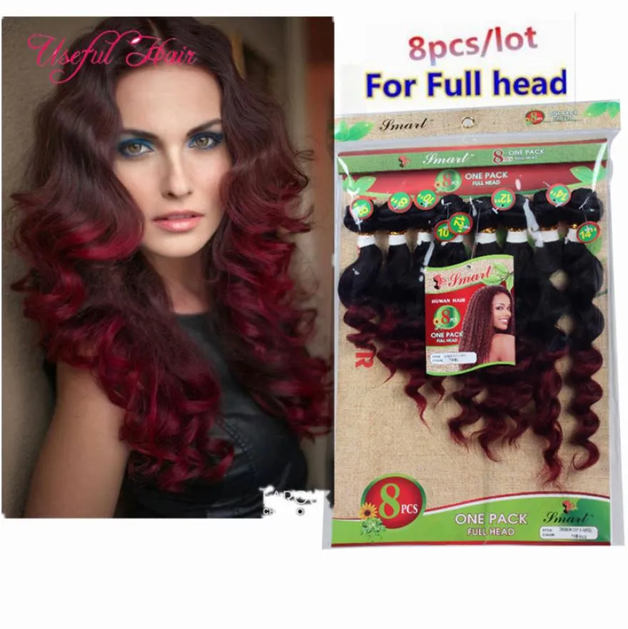 8pcllot ludzkie włosy przedłużenia Brazylijskie perwersyjne kręcone włosy Weaves Marley 250G Fave Wave Weavesew w Burgundii Kolor Weave Bun9864060