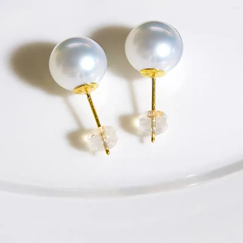 Boucles d'oreilles clous naturelles 10-11mm 11-12mm perle blanche Akoya or jaune 14kp