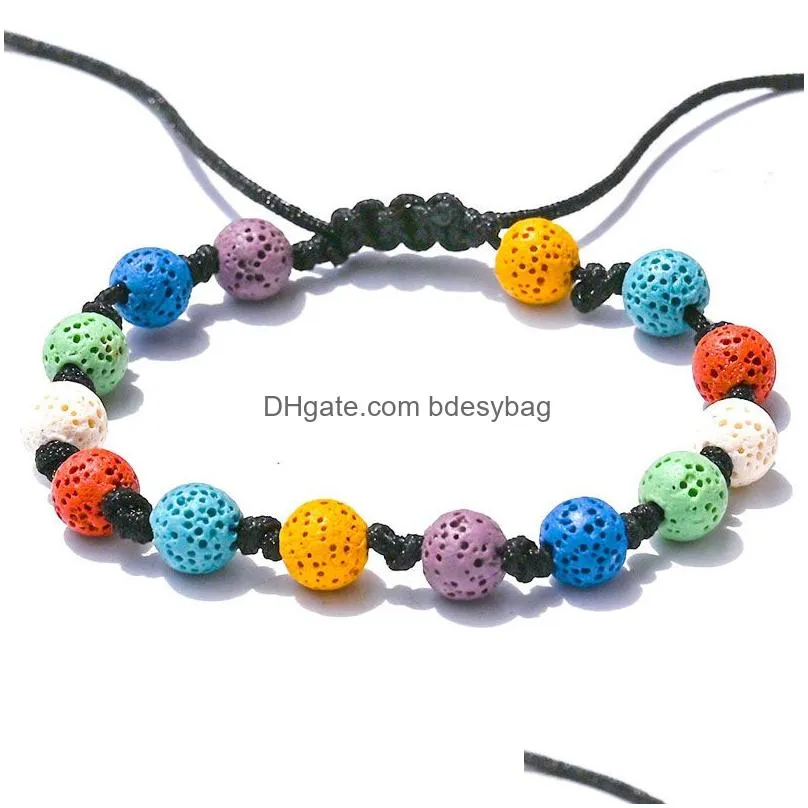 Charm Bracelets 8Mm Volcanic Rock Stone Handmade Rope Braided Beaded Party Club Yoga Birthday Jewelry For Men Women Drop Delivery Dhvav