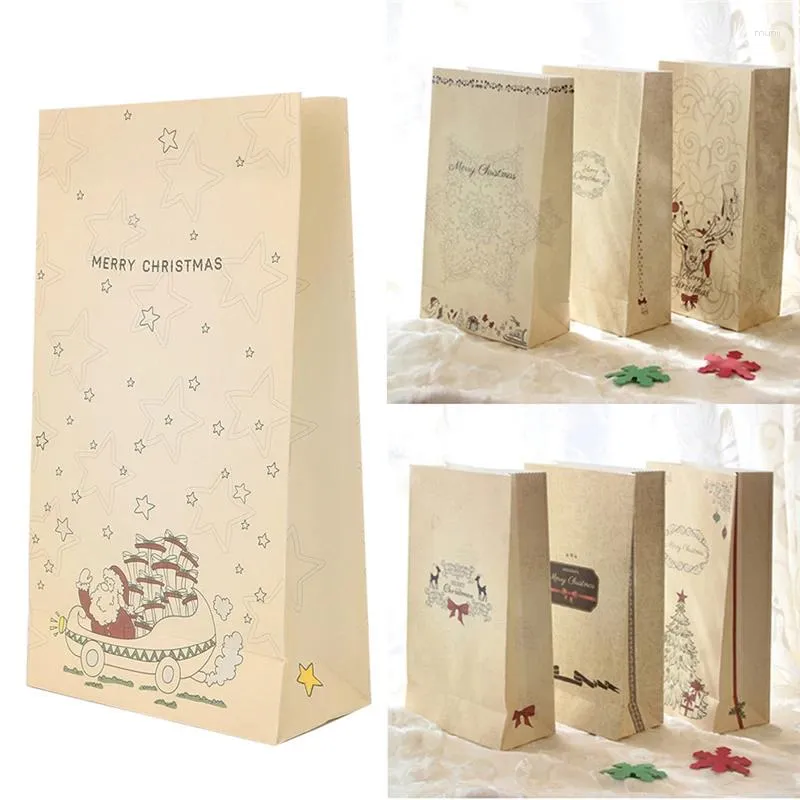 Juldekorationer 8 datorer Kraft Paper Gift Cookie Biscuits Bag Party Bowknot Wedding