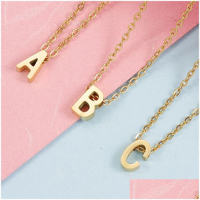 Pendant Necklaces Stainless Steel 26 Alphabets Pendant Necklaces Gold Sier Plated Letter With Chain For Women Men Decor Jewelry Drop D Dhpso