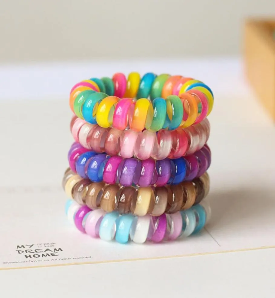 7 Colors Fabric Telephone Wire Hair Band Gradient Mermaid Glitter Ponytail Holder Elastic Phone Cord Line Hair Tie Hair Accessorie3620109