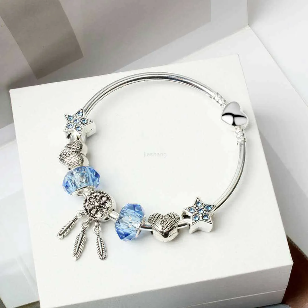 Charmarmband grossist-charm pärlor armband mode armband dröm catcher pendent sier armband blå stjärna diy smycken tillbehör bröllop gåva