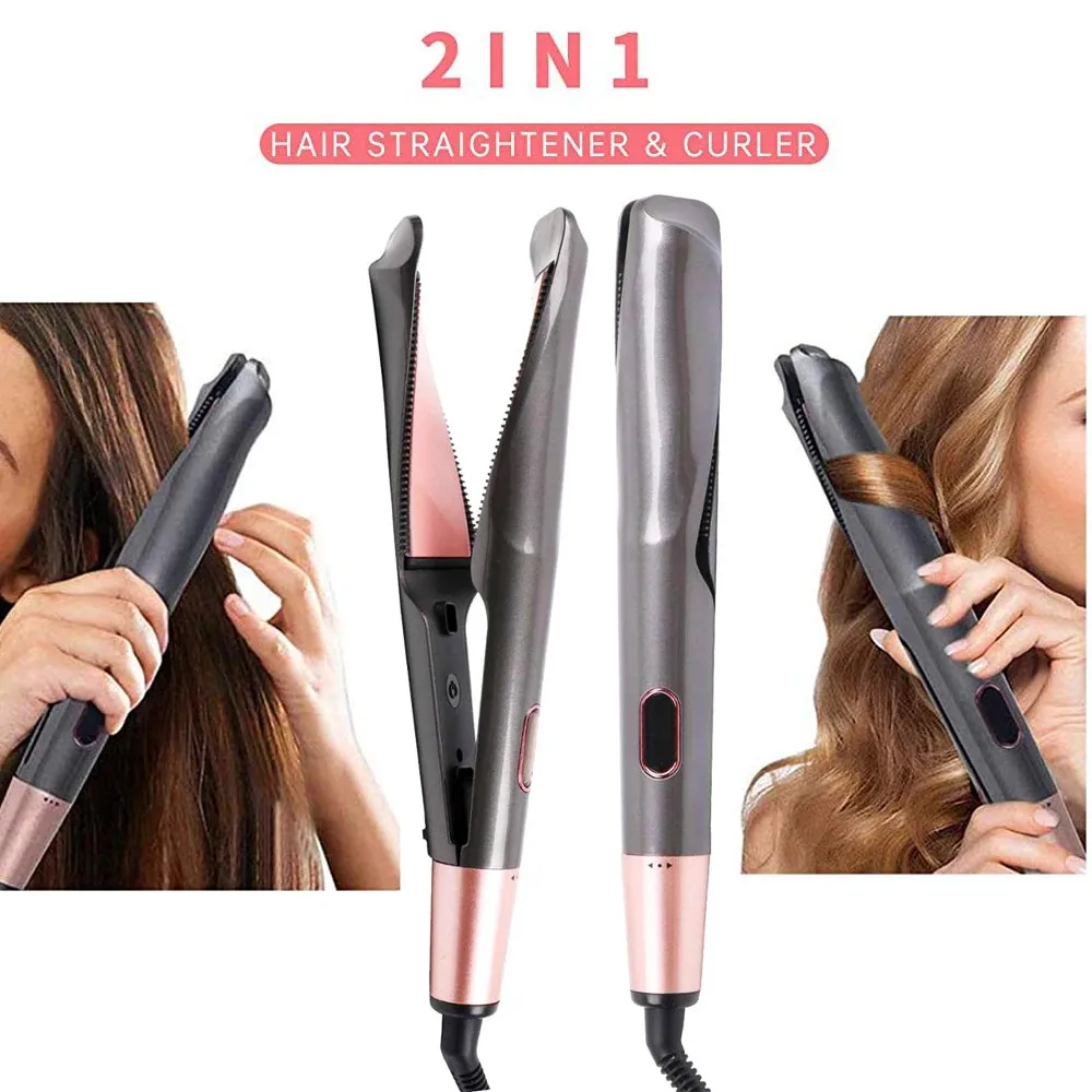 2 in 1 Haarglätter und Lockenwickler Twist Glättung Lockenstab Professionelle Negativ-Ionen-Schnellheizung Styling Flat 240226