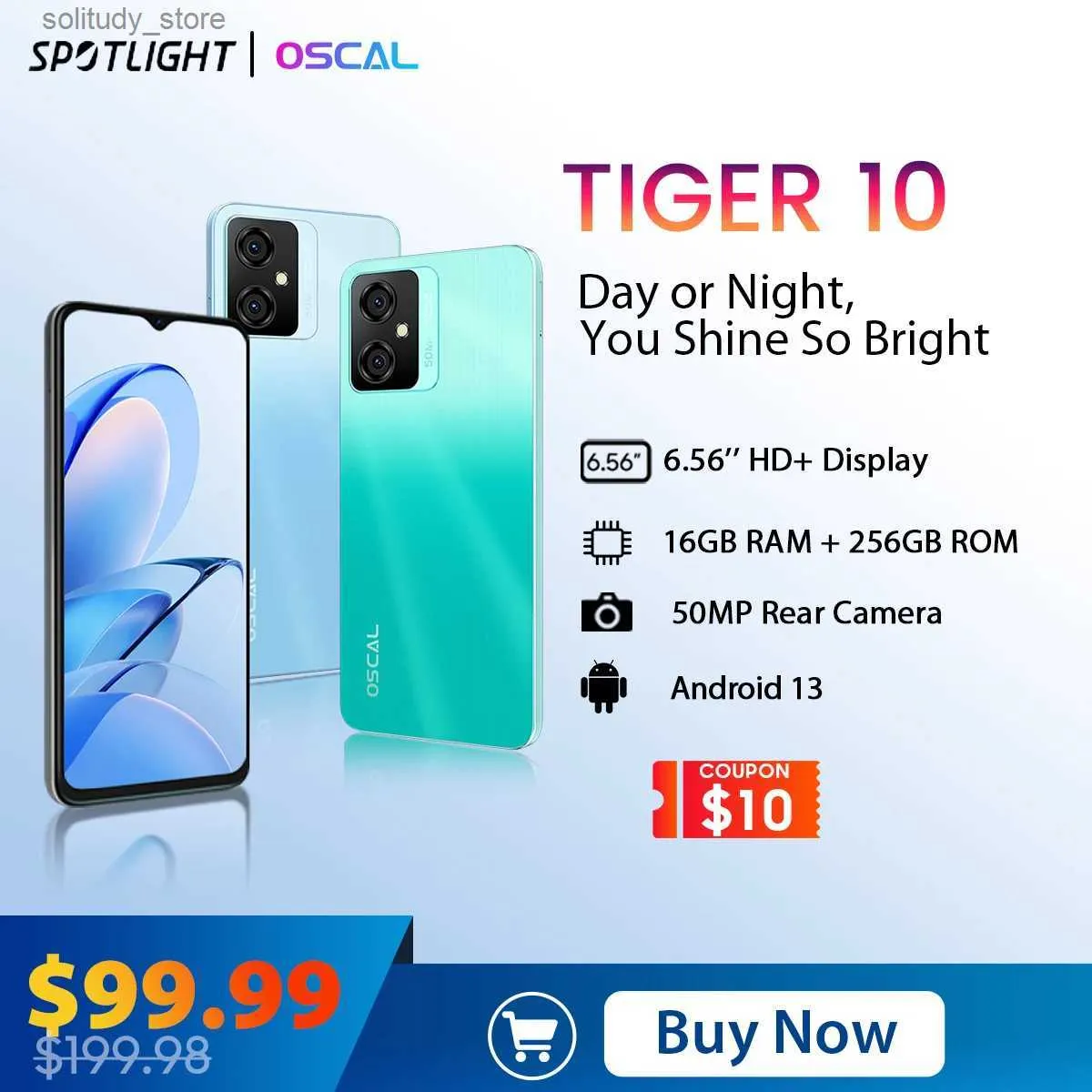 휴대폰 Oscal Tiger 10 스마트 폰 6.56 인치 HD+화면 안드로이드 13 전화 16GB 256GB 8 코어 50MP 5180MAH 전화 Q240312