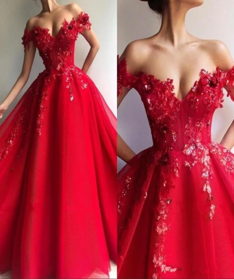 2019 Abiti Quinceanera rossi sexy A Line con spalle scoperte in pizzo 3D Appliques paillettes aperti indietro Sweet 16 Party Plus Size Prom Evening Go7532787