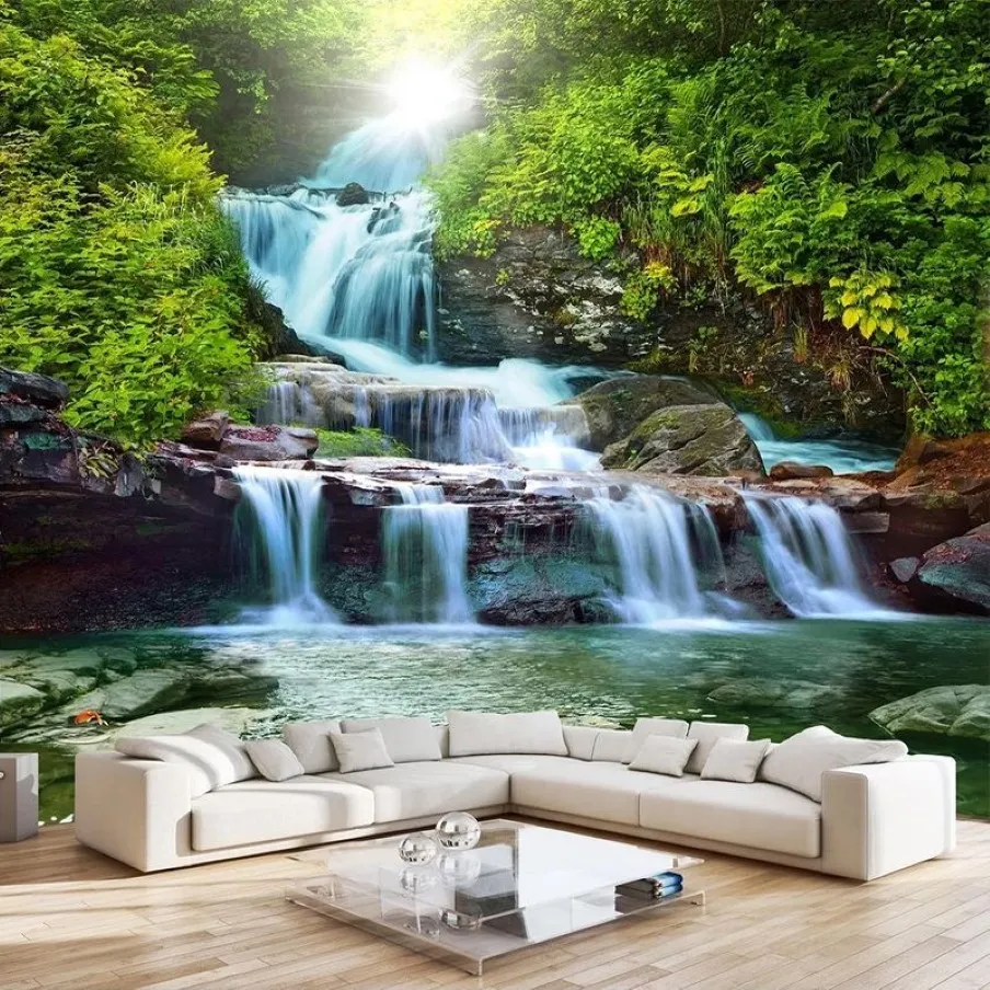Waterval Natuur Landschap 3D Po Behang Voor Slaapkamer Woonkamer Bank TV Achtergrond Papier Peint Custom Poster Muurschildering3343
