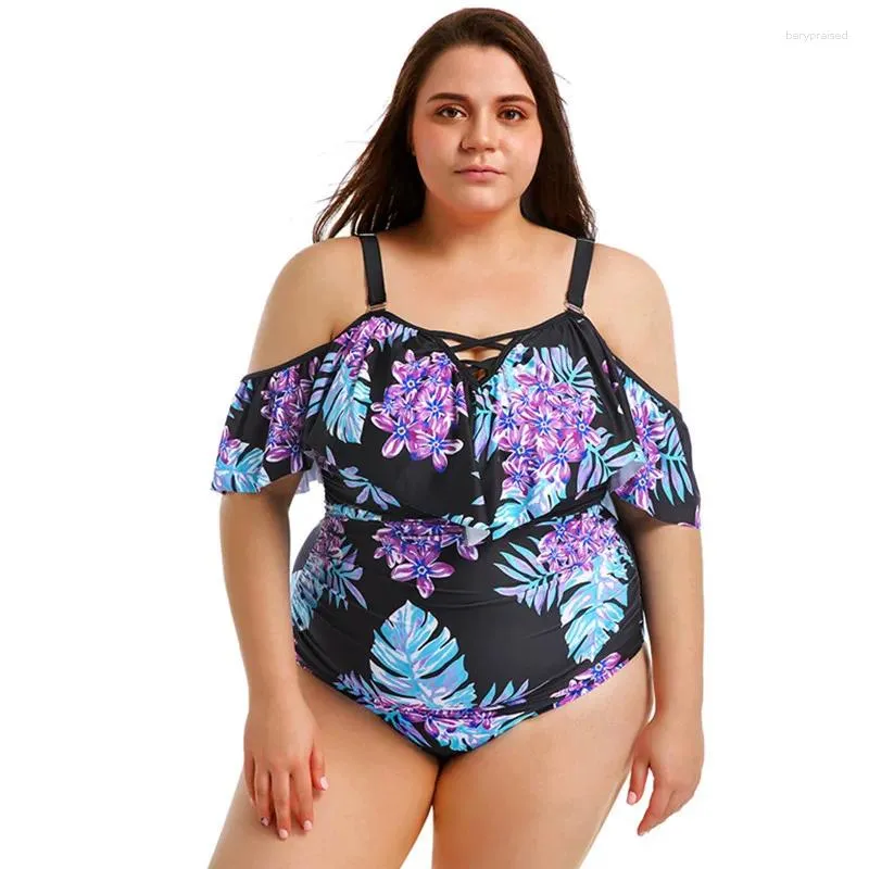 Maillots de bain pour femmes Grande taille One Piece Femme Style européen Imprimer Bikinis Femme Slash Cou Maillot de bain