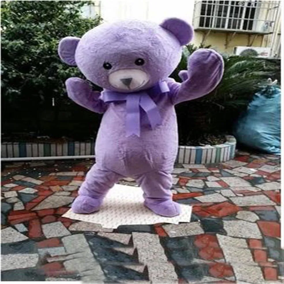 2018 Factory Sale Hot Cakes Teddy Bear Mascot Animal Costume Purple Lavender Mascot Bear Kläder Vuxen Tecknad Mascot för Halloween 192W