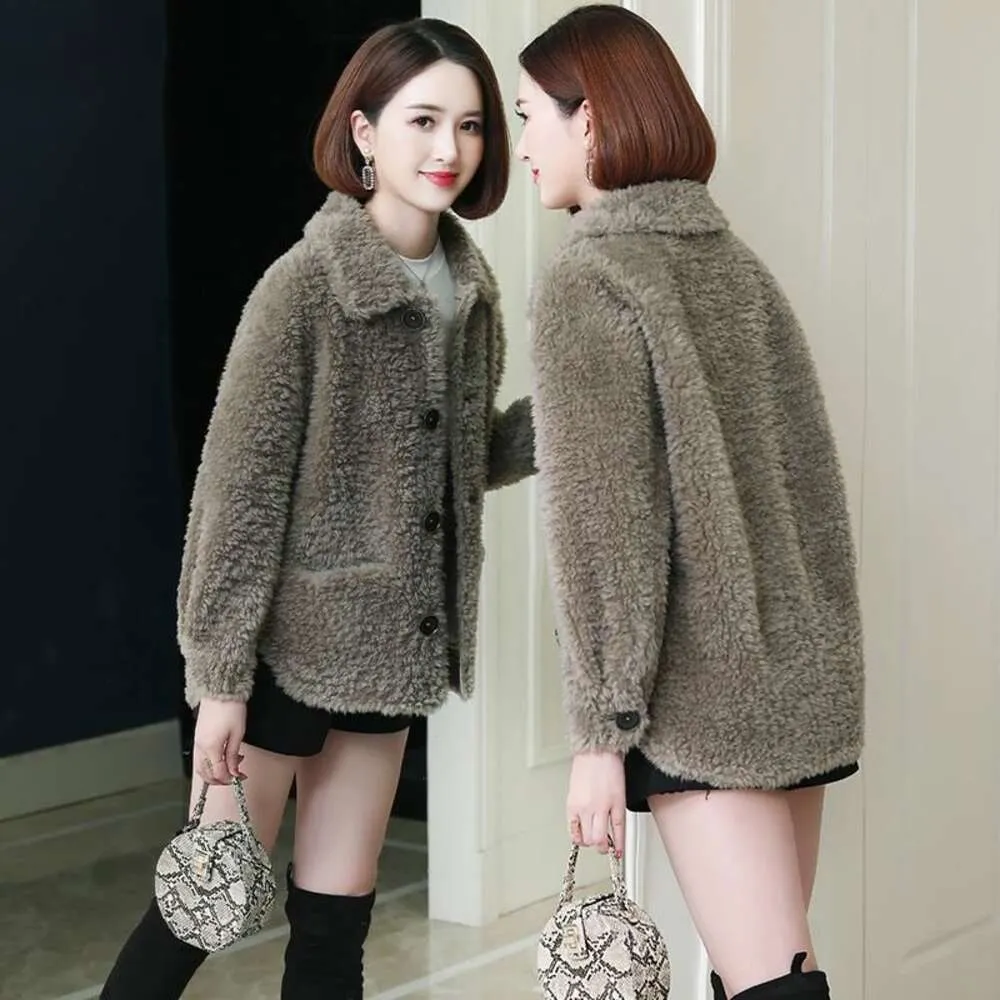 Sheep Winter New Haining Fleece Leather for Women's Short Grain Plush Pur Integrated Lamb Hair Coat Korean Edition 9987
