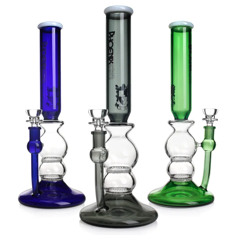 Phoenixstar Recycler Bong Vidrio recto Tubo de agua con Double Honeycomb Percs Glass Smoking Water Pipe Bong 12 '' Pipan de agua Hookahs Vidrio único bong