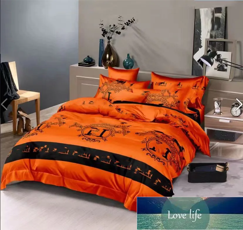 Merk Luxe Designer Beddengoed Sets 4 Stuks Set Brief Gedrukt Tencel Size Laken Mode Kussenslopen