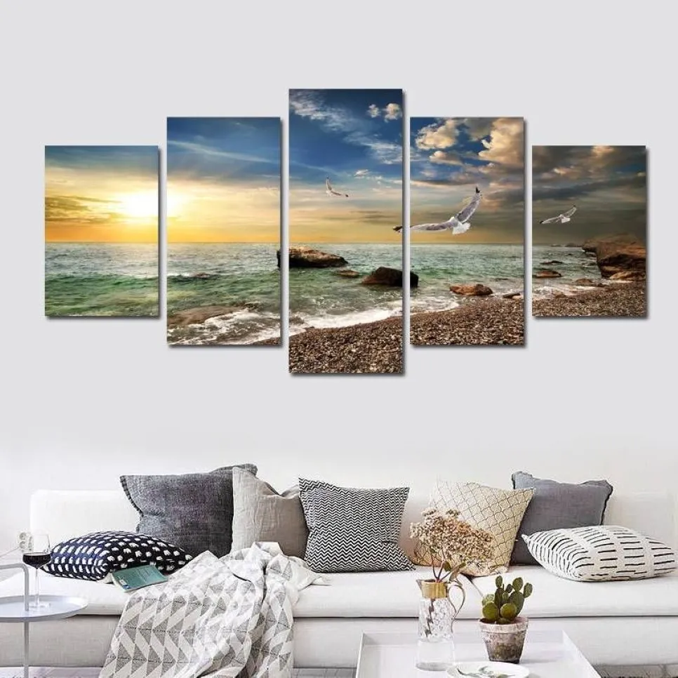 5 peça arte da parede lona pôr do sol mar arte da parede imagem pintura a óleo decoração casa fotos de parede para sala estar sem moldura2367