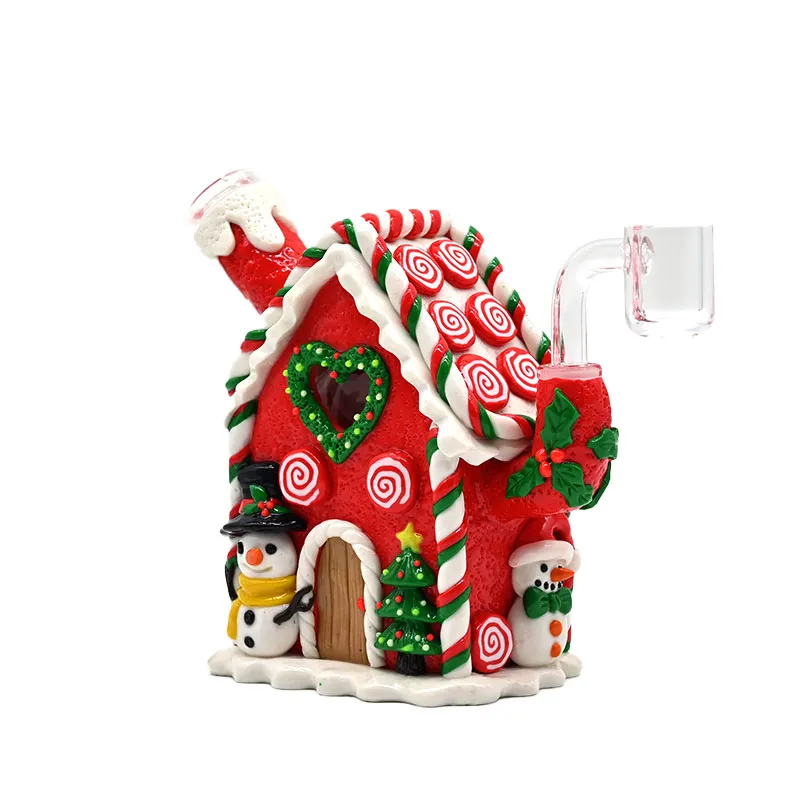 1 pk, 5,1 -inch glazen waterpijp, polymeerklei kerstthema glas roken met cartoon huis, gloed in donker, kerstboom, kerst sneeuwmanhome bureaubladdecoratie