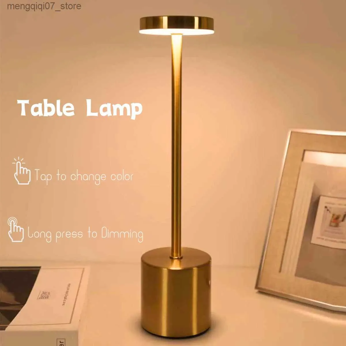 Lamps Shades Simple LED Rechargeable Touch Metal Table Lamp Three Colors Bedside Creative Ambient Light Bar Outdoor Decoration Night Light L240311