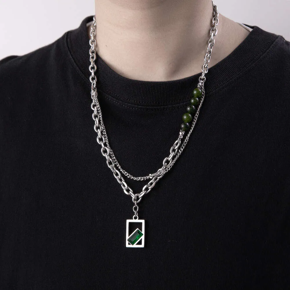 Nieuwe punk verse gelaagde gesplitste trui ketting vierkante hanger titanium stalen ketting vervaagt niet