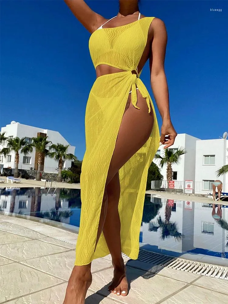 Robe de plage d'été pour femmes, Sarong, haut de bikini transparent, maille haute, fente haute, longue, vêtements de plage, maillots de bain