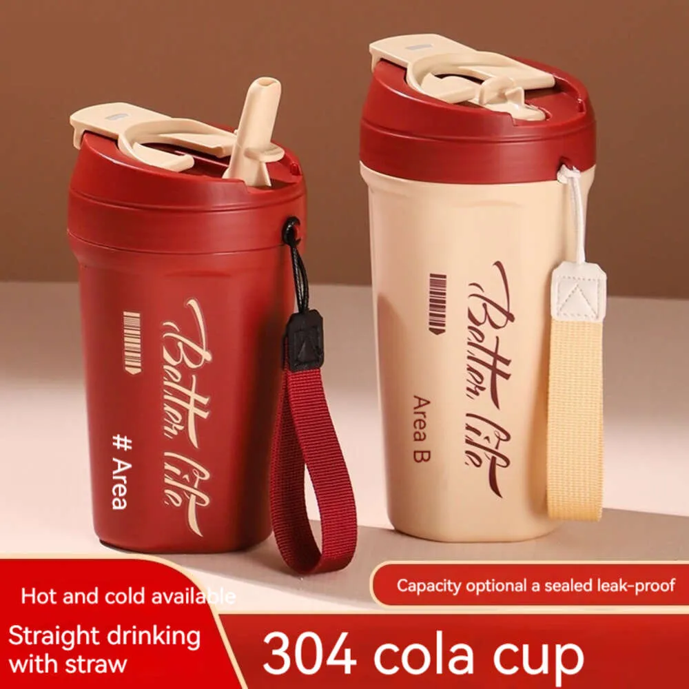 2024 New Fashion 304 Stafless Steel Coffee Cup Cup Thermos Cup with Straw