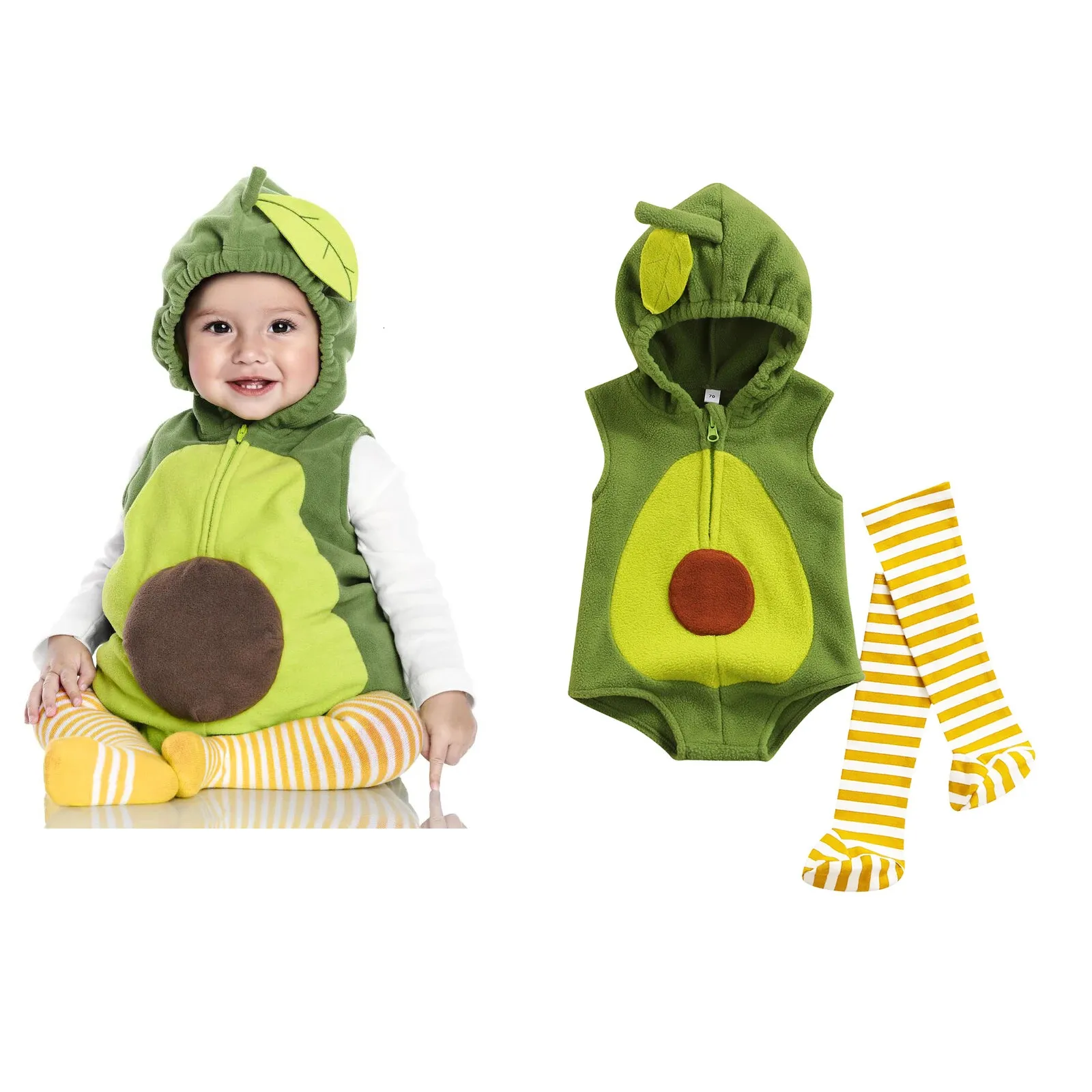 Lioraitiin 0-24 mesi nato neonato neonato ragazza tuta moda senza maniche tuta con cappuccio avocado abbigliamento legging 2 pezzi vestito 240308