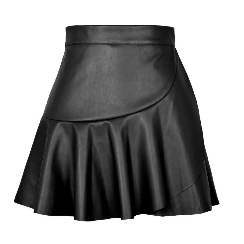 Womens Designer Fashion Sexy Women Slim PU Skirts High Waist Short Mini Skirt Pleated Party Faux Leather Clothing