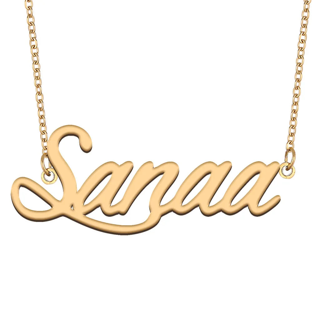 Sanaa individuelle Namenskette, personalisierter Anhänger für Männer, Jungen, Geburtstagsgeschenk, beste Freunde, Schmuck, 18 Karat vergoldeter Edelstahl