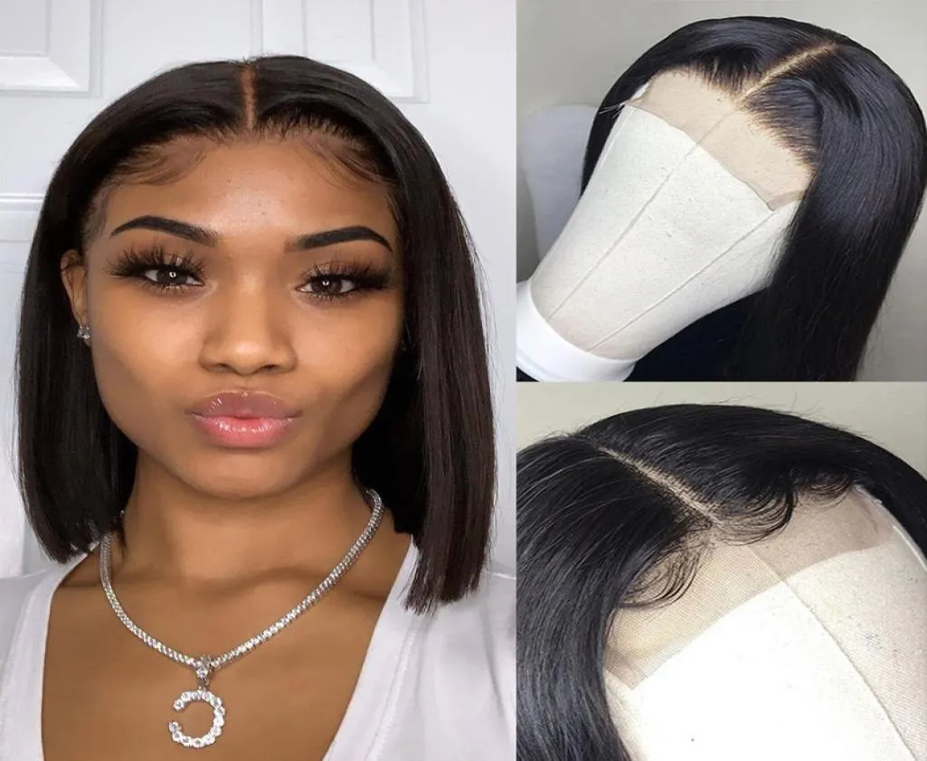 4x4 Bob Lace Closure Bob парик с кружевными париками с передним человеческим париком, предварительно высаженными для чернокожих женщин короткие прямые бразильские HD закрытие кружева Wig7047144