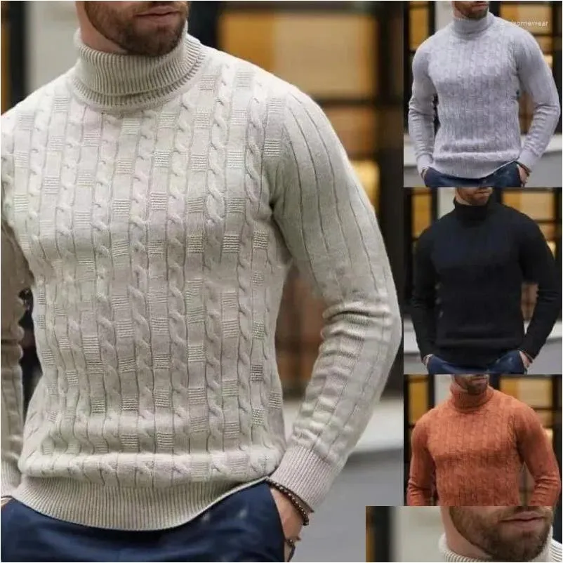 Suéteres para hombres Suéteres para hombre Otoño e invierno Suéter de cuello alto Chorlito de punto Chorlitos cálidos redondos Ajuste delgado Entrega de gota informal DHKR0