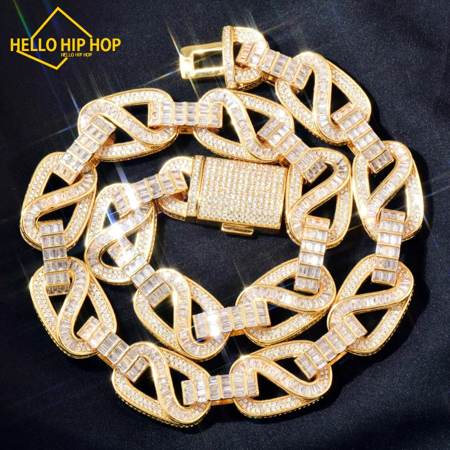 مرحبًا Hip Hop 20mm Baguette Zircon chain Men Hiphop Necklace Icy iccy Zircon Gold Color Swice Copper Charm Mashing Jewelry for gif