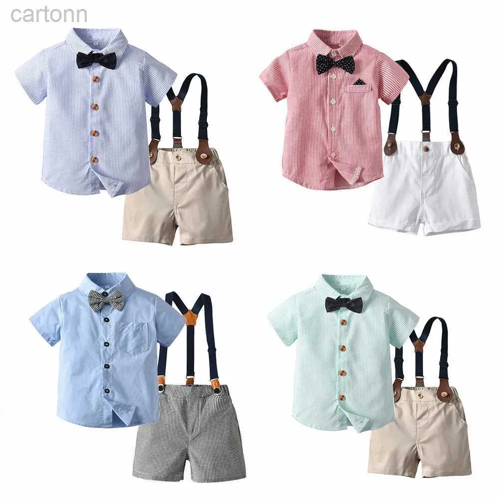 Clothing Sets Bow Tie Baby Kids Clothing Sets Shirts Shorts Striped Cardigan Boys Toddlers Short Sleeved tshirts Pants Suits Summer Children Clothes U7oU# ldd240311