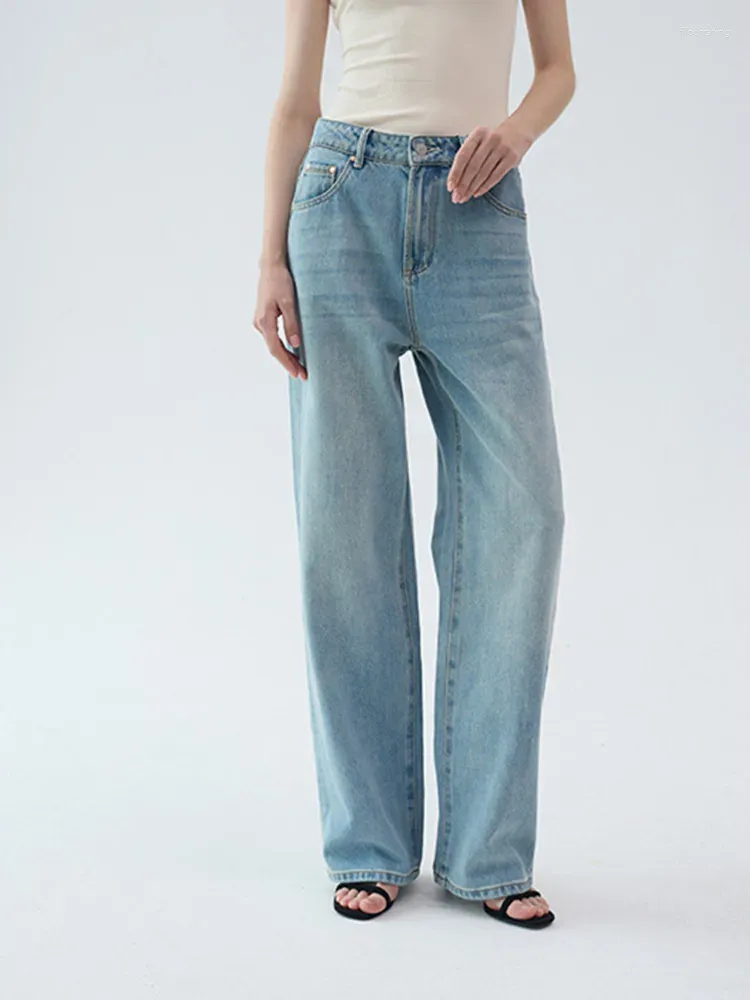 Frauen Jeans 2024 Frühling Frauen Breites Bein Hohe Taille Casual Weibliche Reißverschluss Gerade Lose Denim Lange Hosen