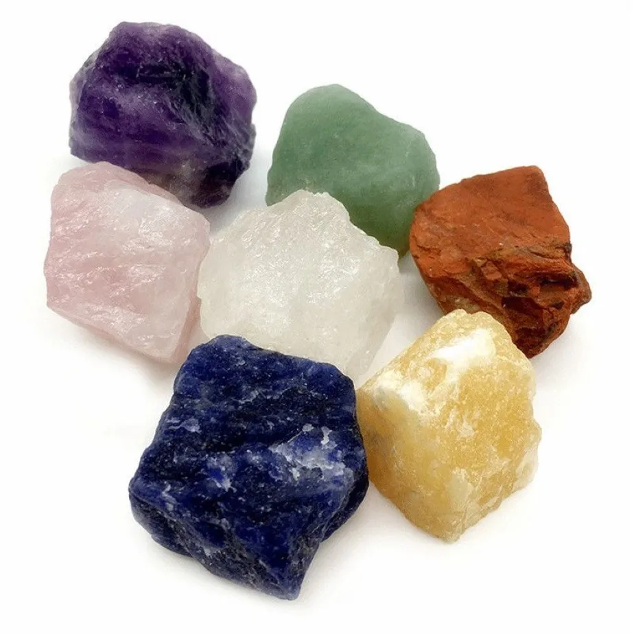 Chakra Stones - 7PCS Zestaw Reiki Healing Crystal z grawerowanymi symbolami czakry holistyczne równoważące polerowany zestaw kamieni palmowych STO04 2011167J