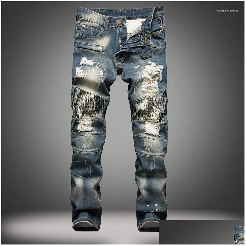 Men'S Jeans Mens Jeans Died Stretch Ripped Biker Men Hip Hop With Holes Punk Denim Trousers Drop Delivery Apparel Men'S Clothing Dhhqq