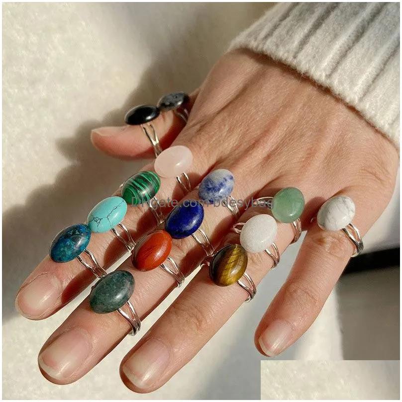 Pierścień Solitaire Różne naturalne kryształowe regulowane pierścienie Sier Plaked For Women Girl Party Club Decor Decor Fashion Biżuter