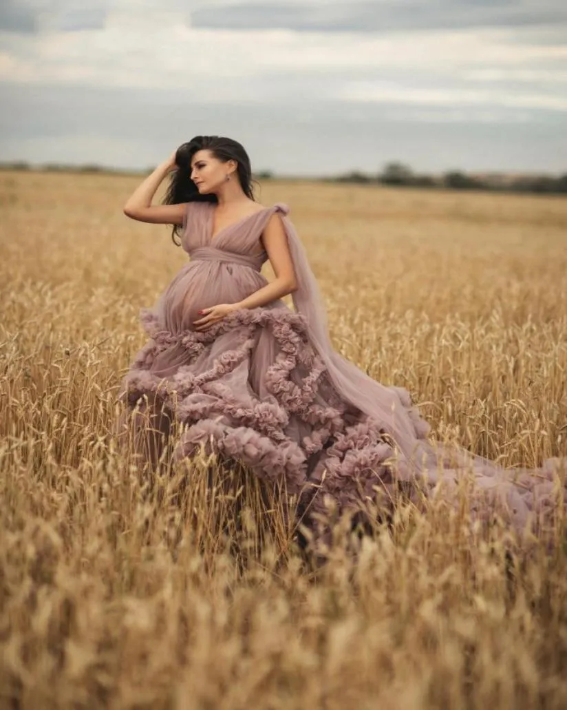 Длинные вечерние платья с глубоким v-образным вырезом 2020, каскадные оборки, тюль, африканская накидка для беременных, вечерние платья для беременных Po5713947