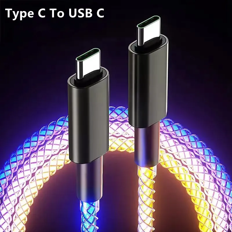 66W Schnellladung Typ C Kabel Leuchtendes Farbverlaufslicht Datenkabel 6A PD USB C Datenladekabel Kabel für Samsung S24 Xiami Huawei