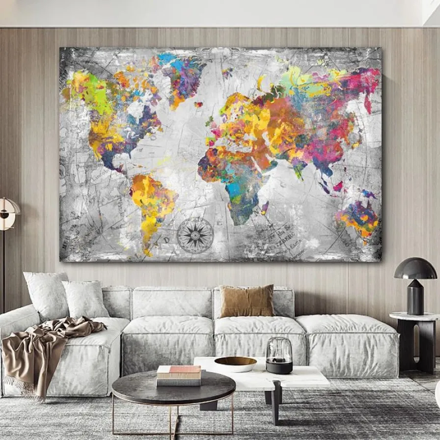 Винтажные плакаты с картой мира, абстрактные ретро-принты, холст, живопись, украшения для дома, настенные художественные фотографии для гостиной, домашний декор261D