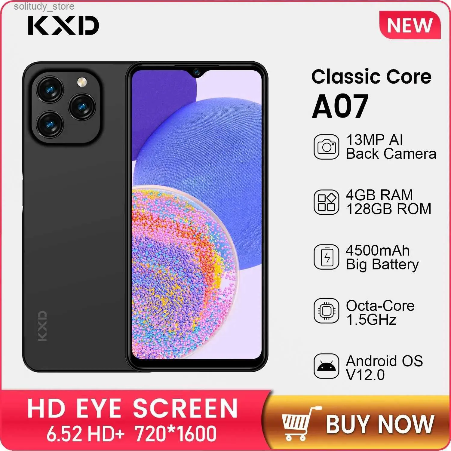 Mobiele telefoons KXD A07 Smartphone 6,52-inch Android 12-telefoon 128 GB ROM + 4 GB RAM Durft te bereiken 8 GB 13 MP camera 4500 mAh 10 W Snel opladende telefoon Q240312