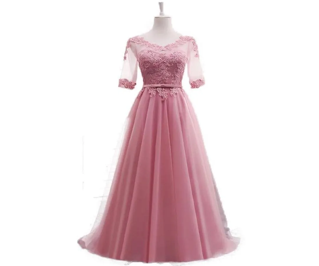ALINE HALV SLEESS LACE ELEGANT ANVÄNGNINGAR PROM Party Dress Blue Pink Gray White Red Afton Evening Gown 2020 Lång formell klänning1332797