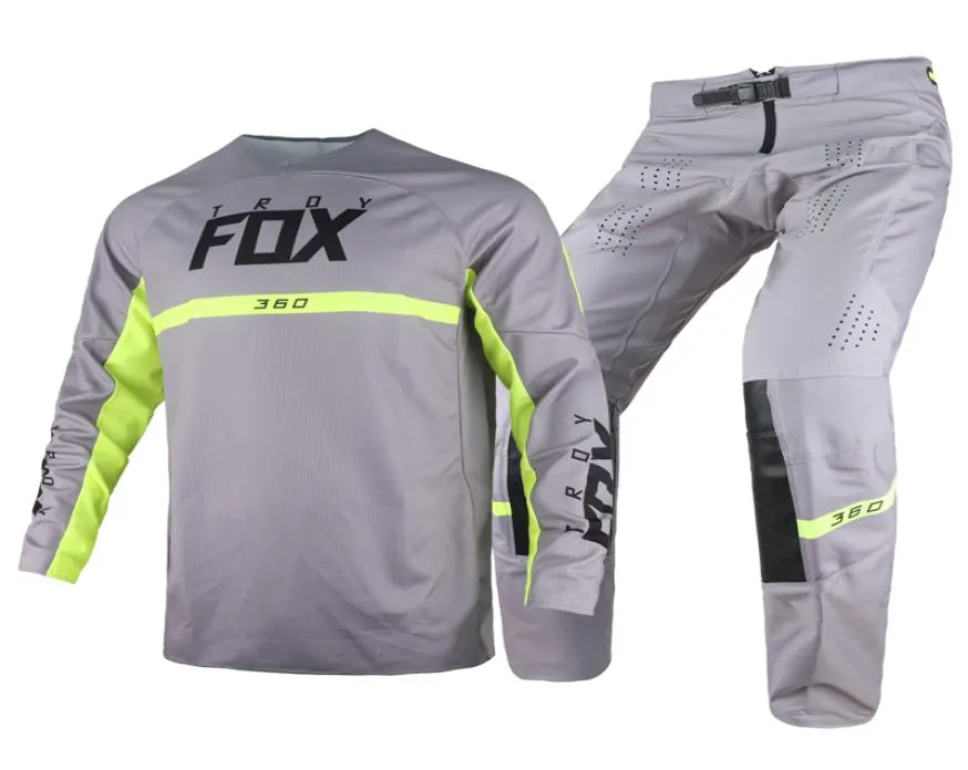 Troy Fox 360 Merz Gear Set Jersey Pants Mens Motocross Combo Kits Offroad MX ATV UTV Racing Gray Suit Men542185