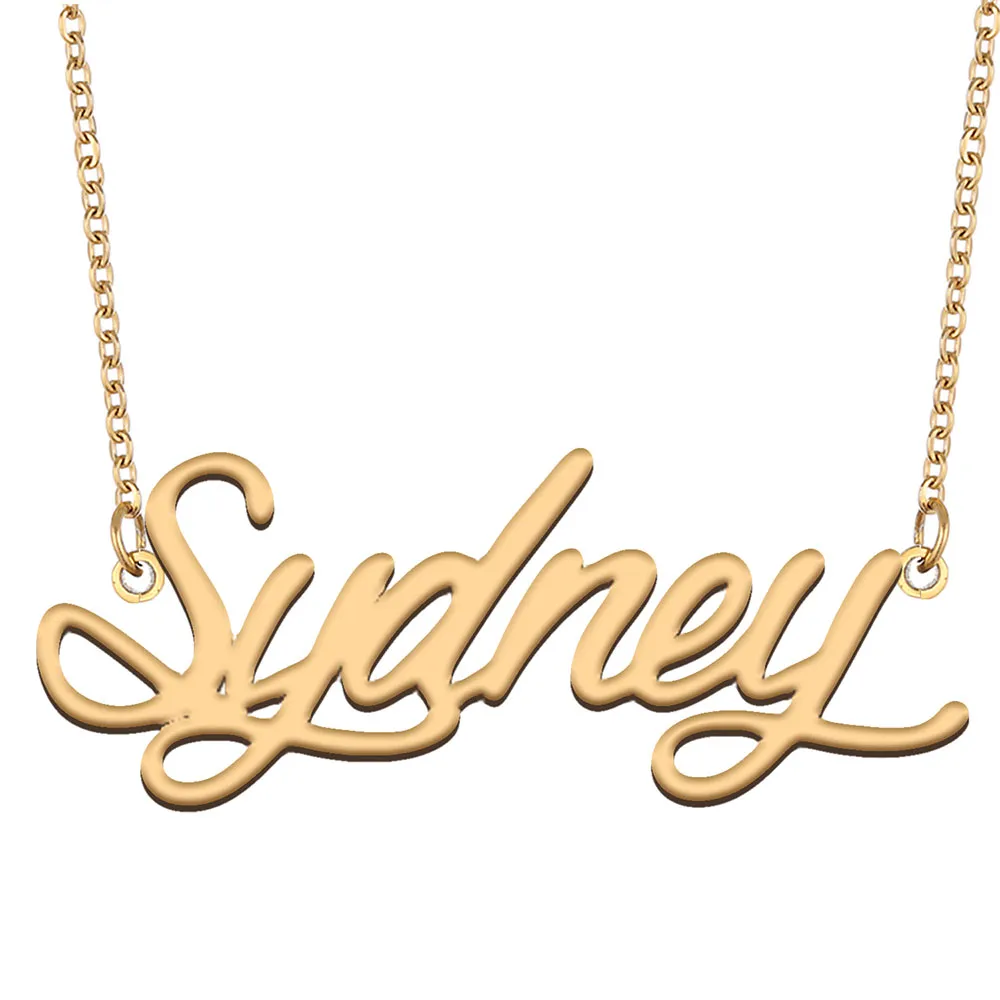 Sydney Namn halsband Anpassad typskylt hänge för kvinnor flickor födelsedagspresent barn bästa vänner smycken 18k guld pläterat rostfritt stål