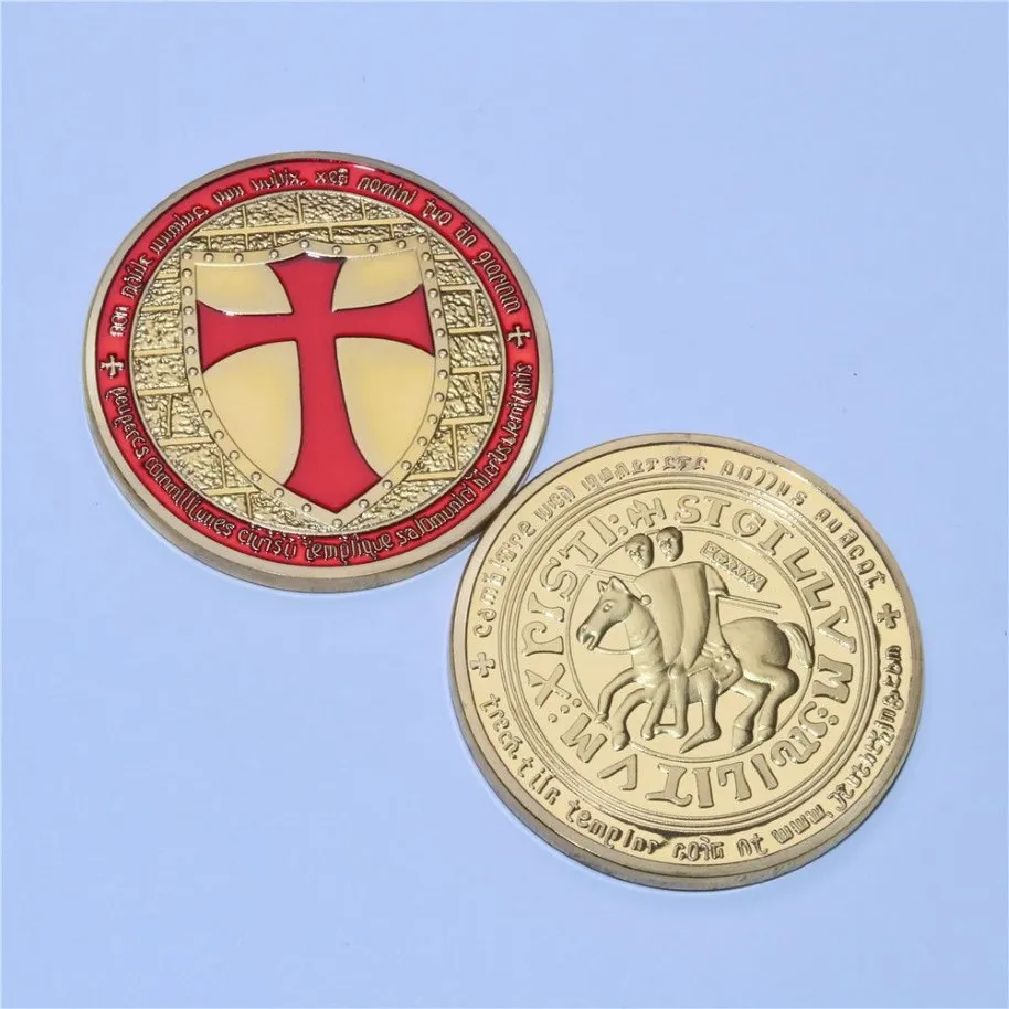 24-каратная позолоченная монета, монета рыцарей-тамплиеров, солдат Христа, Deus Vult, спецназ, красивая монета, жетон 272C